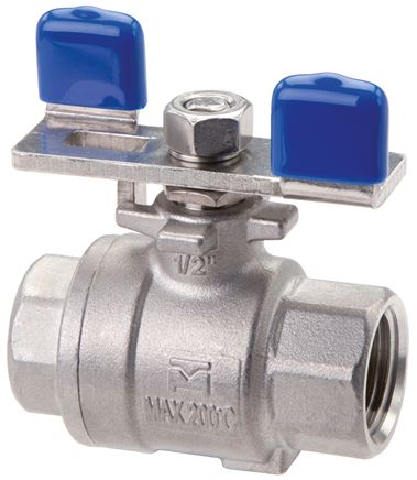 Exemplary representation: Stainless steel ball valve, 2-part, lightweight design, full bore, toggle handle